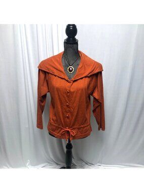 Michael Carrie Shirt Womens Size Medium Rust Orange Button Up Wide Collar Top